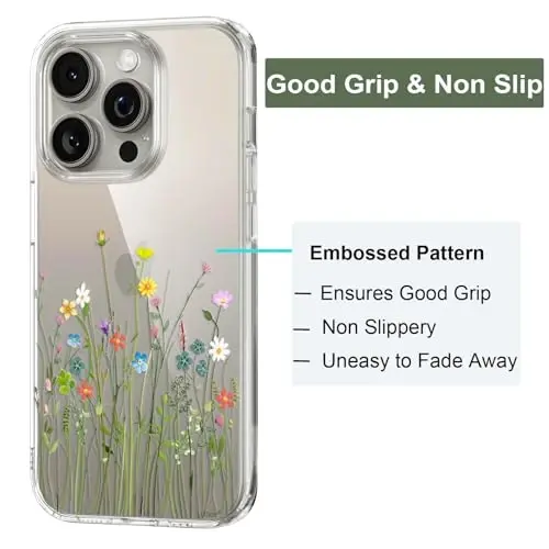 Unov Case Compatible with iPhone 15 Pro Case Clear with Design Embossed Floral Pattern Soft TPU Bumper Slim Protective 6.1 Inch (Flower Bouquet) - 4