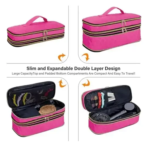 UOZL Hair Dryer Travel Carrying Case, Curling Iron Storage Bag, Slim Expandable Handheld Dual-Layer Travel Storage Bag for Dryer/Hair Tool Organizer/Style Organizer - 3