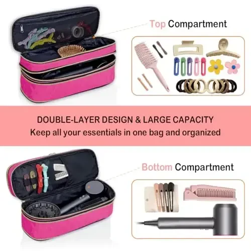 UOZL Hair Dryer Travel Carrying Case, Curling Iron Storage Bag, Slim Expandable Handheld Dual-Layer Travel Storage Bag for Dryer/Hair Tool Organizer/Style Organizer - 5