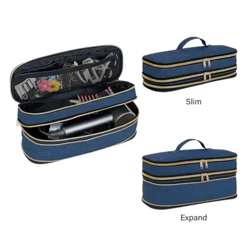 UOZL Hair Dryer Travel Carrying Case, Curling Iron Storage Bag, Slim Expandable Handheld Dual-Layer Travel Storage Bag for Dryer/Hair Tool Organizer/Style Organizer - 3