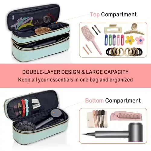 UOZL Hair Dryer Travel Carrying Case, Curling Iron Storage Bag, Slim Expandable Handheld Dual-Layer Travel Storage Bag for Dryer/Hair Tool Organizer/Style Organizer - 5