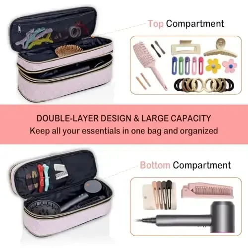UOZL Hair Dryer Travel Carrying Case, Curling Iron Storage Bag, Slim Expandable Handheld Dual-Layer Travel Storage Bag for Dryer/Hair Tool Organizer/Style Organizer - 5
