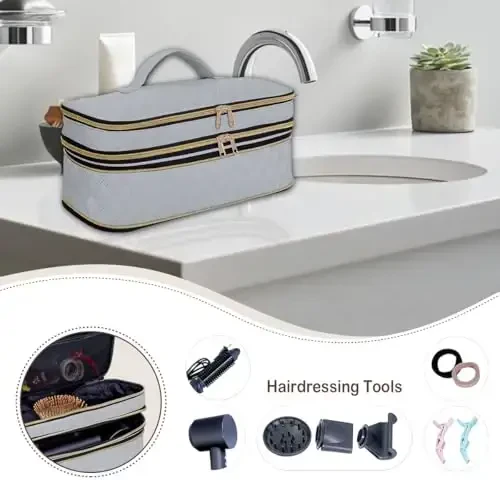 UOZL Hair Dryer Travel Carrying Case, Curling Iron Storage Bag, Slim Expandable Handheld Dual-Layer Travel Storage Bag for Dryer/Hair Tool Organizer/Style Organizer - 6