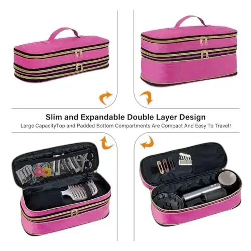 UOZL Hair Dryer Travel Carrying Case, Curling Iron Storage Bag, Slim Expandable Handheld Dual-Layer Travel Storage Bag for Dryer/Hair Tool Organizer/Style Organizer - 4