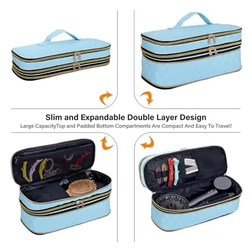 UOZL Hair Dryer Travel Carrying Case, Curling Iron Storage Bag, Slim Expandable Handheld Dual-Layer Travel Storage Bag for Dryer/Hair Tool Organizer/Style Organizer - 3