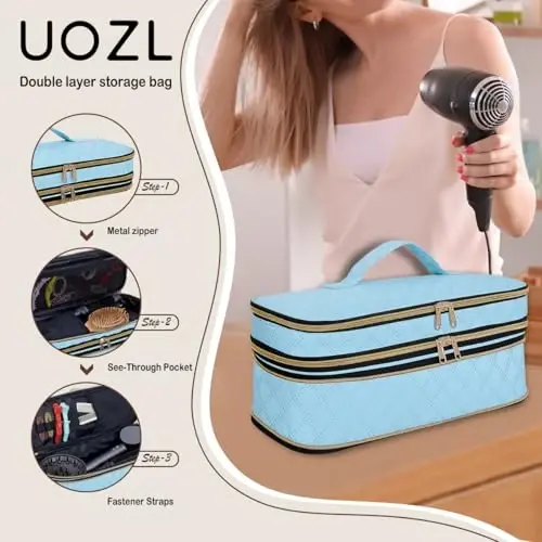UOZL Hair Dryer Travel Carrying Case, Curling Iron Storage Bag, Slim Expandable Handheld Dual-Layer Travel Storage Bag for Dryer/Hair Tool Organizer/Style Organizer - 4