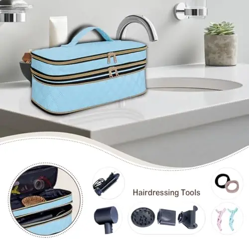 UOZL Hair Dryer Travel Carrying Case, Curling Iron Storage Bag, Slim Expandable Handheld Dual-Layer Travel Storage Bag for Dryer/Hair Tool Organizer/Style Organizer - 6