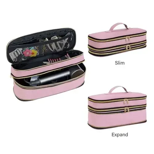 UOZL Hair Dryer Travel Carrying Case, Curling Iron Storage Bag, Slim Expandable Handheld Dual-Layer Travel Storage Bag for Dryer/Hair Tool Organizer/Style Organizer - 3