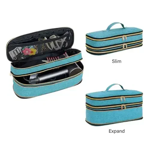 UOZL Hair Dryer Travel Carrying Case, Curling Iron Storage Bag, Slim Expandable Handheld Dual-Layer Travel Storage Bag for Dryer/Hair Tool Organizer/Style Organizer - 3