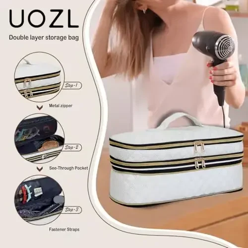 UOZL Hair Dryer Travel Carrying Case, Curling Iron Storage Bag, Slim Expandable Handheld Dual-Layer Travel Storage Bag for Dryer/Hair Tool Organizer/Style Organizer - 4