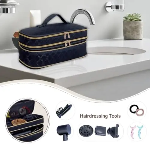 UOZL Hair Dryer Travel Carrying Case, Curling Iron Storage Bag, Slim Expandable Handheld Dual-Layer Travel Storage Bag for Dryer/Hair Tool Organizer/Style Organizer - 6
