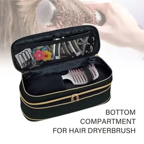 UOZL Hair Dryer Travel Carrying Case, Curling Iron Storage Bag, Slim Expandable Handheld Dual Layer Travel Storage Bag for Dryer/Hair Tool Organizer/Style Organizer (Black) - 2