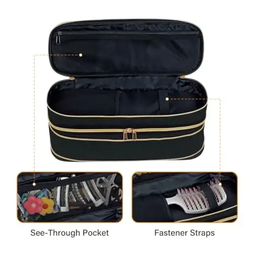 UOZL Hair Dryer Travel Carrying Case, Curling Iron Storage Bag, Slim Expandable Handheld Dual Layer Travel Storage Bag for Dryer/Hair Tool Organizer/Style Organizer (Black) - 1