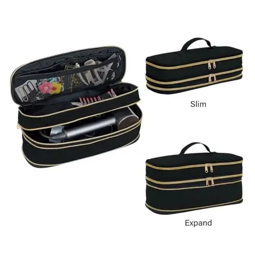 UOZL Hair Dryer Travel Carrying Case, Curling Iron Storage Bag, Slim Expandable Handheld Dual Layer Travel Storage Bag for Dryer/Hair Tool Organizer/Style Organizer (Black) - 3