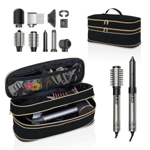 UOZL Hair Dryer Travel Carrying Case, Curling Iron Storage Bag, Slim Expandable Handheld Dual Layer Travel Storage Bag for Dryer/Hair Tool Organizer/Style Organizer (Black) - 5
