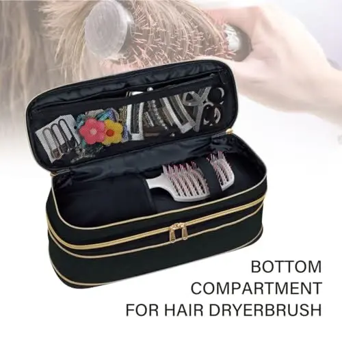 UOZL Hair Dryer Travel Carrying Case, Curling Iron Storage Bag, Slim Expandable Handheld Dual-Layer Travel Storage Bag for Dryer/Hair Tool Organizer/Style Organizer - 2