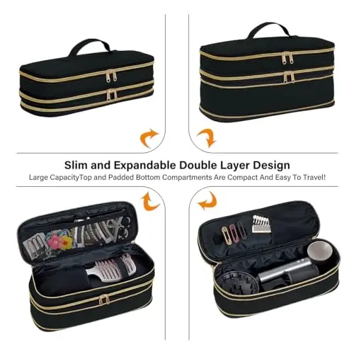 UOZL Hair Dryer Travel Carrying Case, Curling Iron Storage Bag, Slim Expandable Handheld Dual-Layer Travel Storage Bag for Dryer/Hair Tool Organizer/Style Organizer - 5