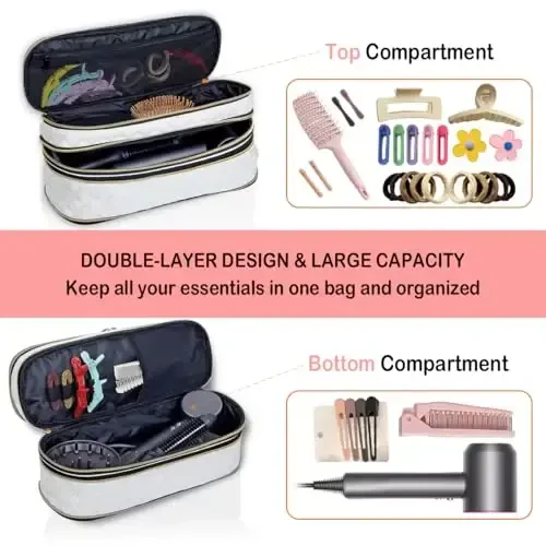 UOZL Hair Dryer Travel Carrying Case, Curling Iron Storage Bag, Slim Expandable Handheld Dual-Layer Travel Storage Bag for Dryer/Hair Tool Organizer/Style Organizer - 5
