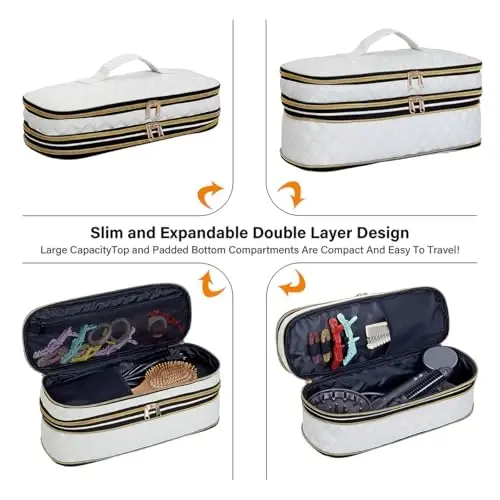 UOZL Hair Dryer Travel Carrying Case, Curling Iron Storage Bag, Slim Expandable Handheld Dual-Layer Travel Storage Bag for Dryer/Hair Tool Organizer/Style Organizer - 3
