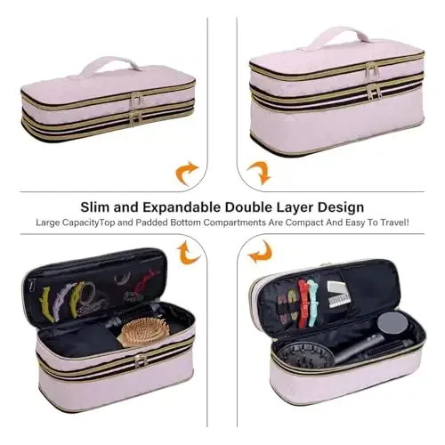 UOZL Hair Dryer Travel Carrying Case, Curling Iron Storage Bag, Slim Expandable Handheld Dual-Layer Travel Storage Bag for Dryer/Hair Tool Organizer/Style Organizer - 3