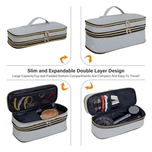UOZL Hair Dryer Travel Carrying Case, Curling Iron Storage Bag, Slim Expandable Handheld Dual-Layer Travel Storage Bag for Dryer/Hair Tool Organizer/Style Organizer - 3