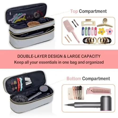 UOZL Hair Dryer Travel Carrying Case, Curling Iron Storage Bag, Slim Expandable Handheld Dual-Layer Travel Storage Bag for Dryer/Hair Tool Organizer/Style Organizer - 5