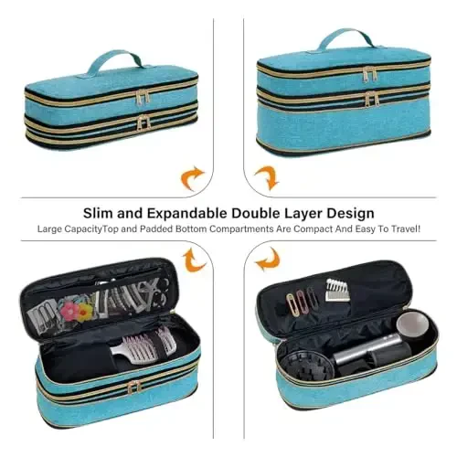 UOZL Hair Dryer Travel Carrying Case, Curling Iron Storage Bag, Slim Expandable Handheld Dual-Layer Travel Storage Bag for Dryer/Hair Tool Organizer/Style Organizer - 4