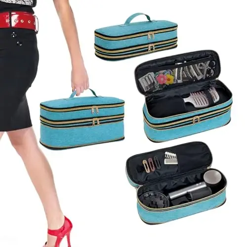 UOZL Hair Dryer Travel Carrying Case, Curling Iron Storage Bag, Slim Expandable Handheld Dual-Layer Travel Storage Bag for Dryer/Hair Tool Organizer/Style Organizer - UOZL