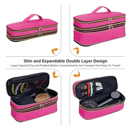 UOZL Hair Dryer Travel Carrying Case, Curling Iron Storage Bag, Slim Expandable Handheld Dual-Layer Travel Storage Bag for Dryer/Hair Tool Organizer/Style Organizer - 3