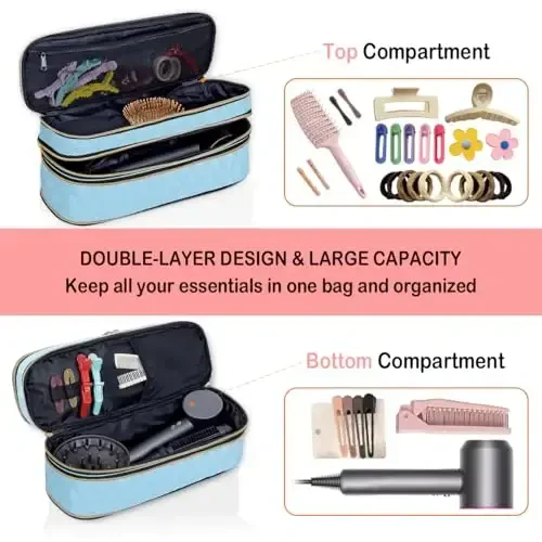 UOZL Hair Dryer Travel Carrying Case, Curling Iron Storage Bag, Slim Expandable Handheld Dual-Layer Travel Storage Bag for Dryer/Hair Tool Organizer/Style Organizer - 5