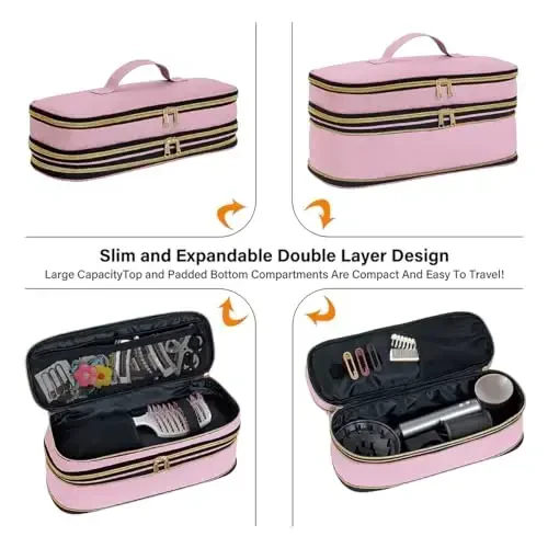 UOZL Hair Dryer Travel Carrying Case, Curling Iron Storage Bag, Slim Expandable Handheld Dual-Layer Travel Storage Bag for Dryer/Hair Tool Organizer/Style Organizer - 4