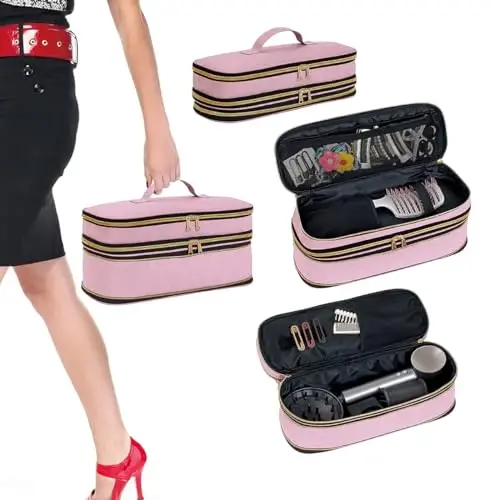 UOZL Hair Dryer Travel Carrying Case, Curling Iron Storage Bag, Slim Expandable Handheld Dual-Layer Travel Storage Bag for Dryer/Hair Tool Organizer/Style Organizer 