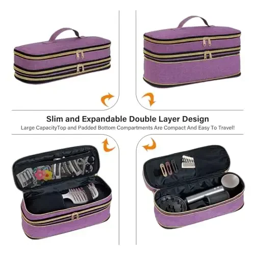 UOZL Hair Dryer Travel Carrying Case, Curling Iron Storage Bag, Slim Expandable Handheld Dual-Layer Travel Storage Bag for Dryer/Hair Tool Organizer/Style Organizer - 4