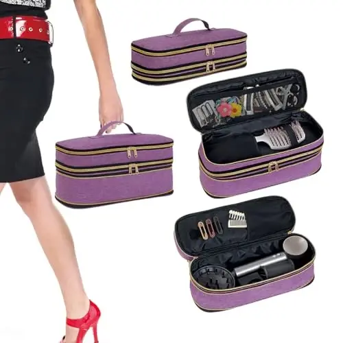 UOZL Hair Dryer Travel Carrying Case, Curling Iron Storage Bag, Slim Expandable Handheld Dual-Layer Travel Storage Bag for Dryer/Hair Tool Organizer/Style Organizer - UOZL