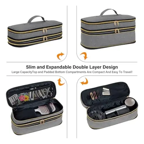 UOZL Hair Dryer Travel Carrying Case, Curling Iron Storage Bag, Slim Expandable Handheld Dual-Layer Travel Storage Bag for Dryer/Hair Tool Organizer/Style Organizer - 2