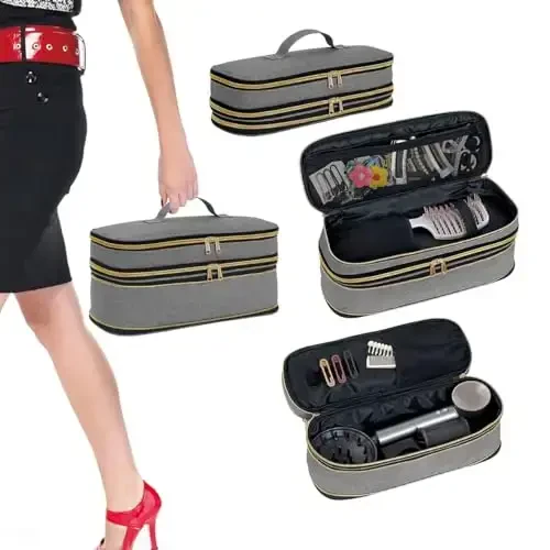 UOZL Hair Dryer Travel Carrying Case, Curling Iron Storage Bag, Slim Expandable Handheld Dual-Layer Travel Storage Bag for Dryer/Hair Tool Organizer/Style Organizer 