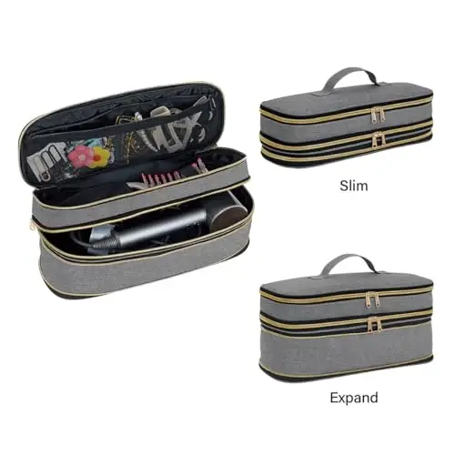 UOZL Hair Dryer Travel Carrying Case, Curling Iron Storage Bag, Slim Expandable Handheld Dual-Layer Travel Storage Bag for Dryer/Hair Tool Organizer/Style Organizer - 4
