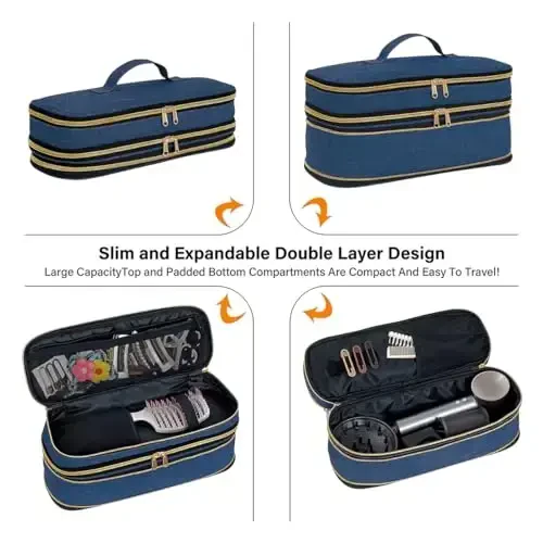 UOZL Hair Dryer Travel Carrying Case, Curling Iron Storage Bag, Slim Expandable Handheld Dual-Layer Travel Storage Bag for Dryer/Hair Tool Organizer/Style Organizer - 4