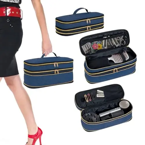 UOZL Hair Dryer Travel Carrying Case, Curling Iron Storage Bag, Slim Expandable Handheld Dual-Layer Travel Storage Bag for Dryer/Hair Tool Organizer/Style Organizer 