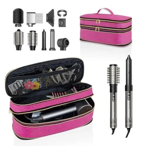 UOZL Hair Dryer Travel Carrying Case, Curling Iron Storage Bag, Slim Expandable Handheld Dual-Layer Travel Storage Bag for Dryer/Hair Tool Organizer/Style Organizer 