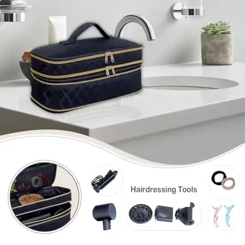 UOZL Hair Dryer Travel Carrying Case, Curling Iron Storage Bag, Slim Expandable Handheld Dual-Layer Travel Storage Bag for Dryer/Hair Tool Organizer/Style Organizer - 6