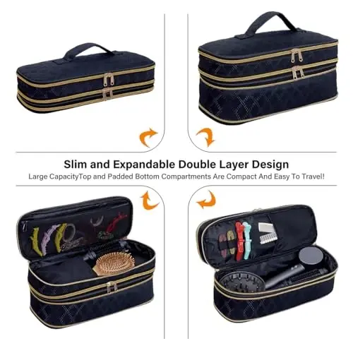 UOZL Hair Dryer Travel Carrying Case, Curling Iron Storage Bag, Slim Expandable Handheld Dual-Layer Travel Storage Bag for Dryer/Hair Tool Organizer/Style Organizer - 3