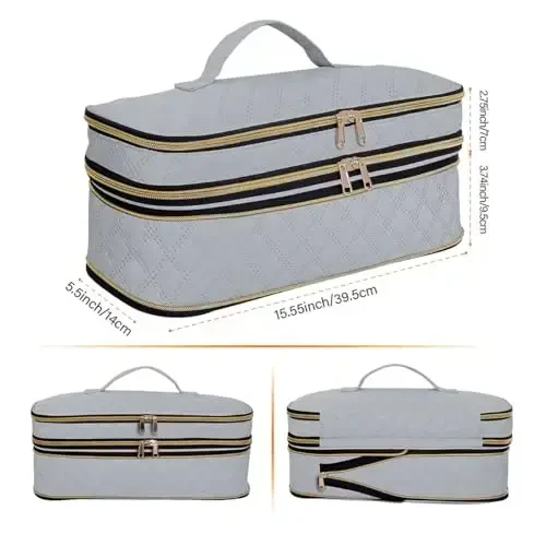 UOZL Soch Keltirgich Sayohat Sumkasi, Jingalak Dazmol Saqlash Sumkasi, Ingichka Kengaytiriladigan Qo'lda Ikki Qavatli Sayohat Saqlash Sumkasi Keltirgich/Soch Asboblari Tashkilotchisi/Uslub Tashkilotchisi uchun - UOZL (1)