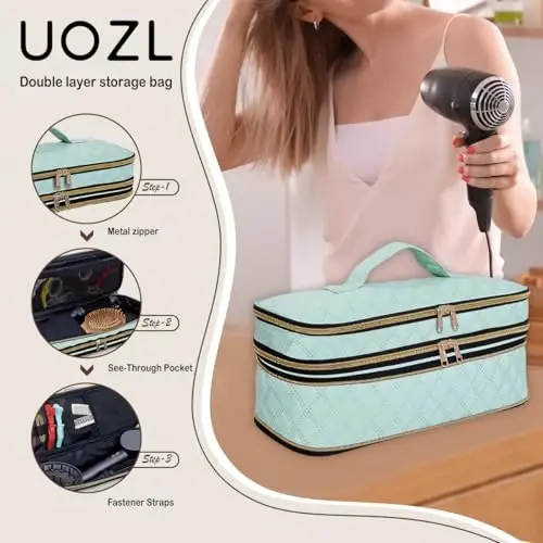 UOZL Soch Keltirgich Sayohat Sumkasi, Kıvırcık Temir Saqlash Sumkasi, Yupqa Kengaytiriladigan Qo'lda Ikki Qavatli Sayohat Saqlash Sumkasi Keltirgich/Soch Asboblar Tashkilotchisi/Uslub Tashkilotchisi uchun - 4