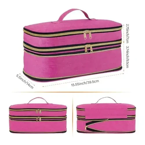 UOZL Soch Keltirgich Sayohat Sumkasi, Kıvırcık Temir Saqlash Sumkasi, Yupqa Kengaytiriladigan Qo'lda Ikki Qavatli Sayohat Saqlash Sumkasi Keltirgich/Soch Asboblari Organizatori/Uslub Organizatori uchun - UOZL (1)