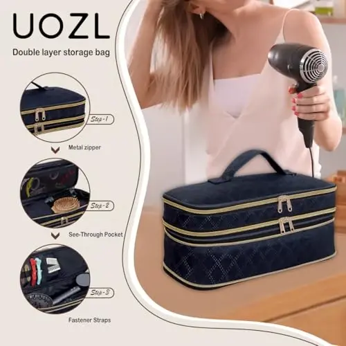 UOZL Soch Kiritish Fen Sayohat Sumkasi, Buralash Temir Saqlash Sumkasi, Ingichka Kengaytiriladigan Qo'lda Ikki Qavatli Sayohat Saqlash Sumkasi Fen/Soch Asboblari Tashkilotchisi/Uslub Tashkilotchisi uchun - 4