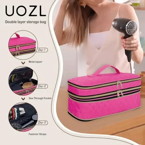 UOZL Soch quritgich sayohat sumkasi, kıvırcık ütüleme saqlash sumkasi, İnce Genişletilebilir Taşınabilir Çift Katmanlı Sayohat Saqlash Sumkası quritgich / Soch Asbob Organizator / Stil Organizator üçün - 4