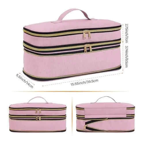 UOZL Soch quritgich uchun sayohat sumkasi, jingalak dazmolni saqlash sumkasi, ingichka kengaytiriladigan qo'lda ushlab turiladigan ikki qavatli sayohat sumkasi quritgich/soch asboblari tashkilotchisi/stil tashkilotchisi uchun - 2