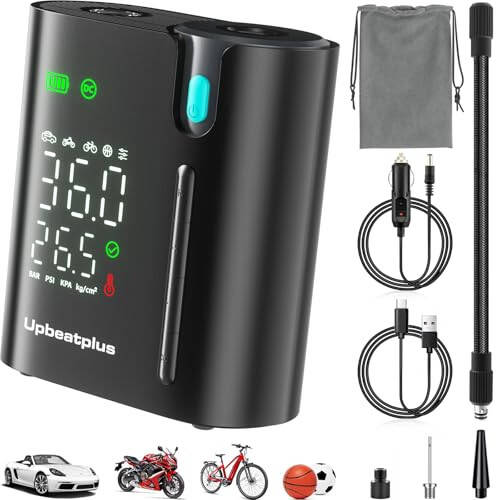 UpBeatPlus T1 Portativ Shinalar Shimgichi, 160 PSI, 4X Tez Havo Nasosi, Simsiz Avtomobil Shinalari Shimgichi Bosim O'lchagich bilan, Avtomobil, Motosikl, Velosiped va Koptoklar uchun mos. - 1