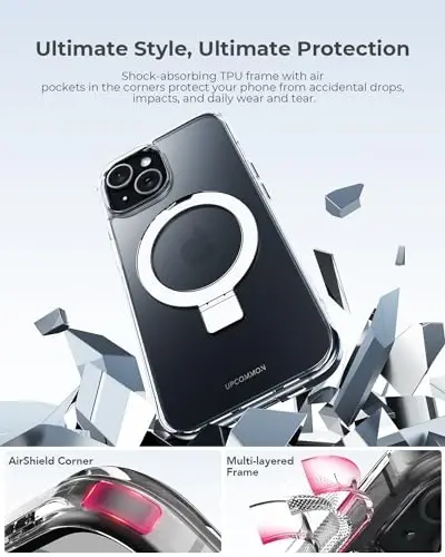 Upcommon Flex Stand Case, Built-in Magnetic Kickstand, MagSafe Compatible, Slim Protective Cover, Shockproof (iPhone 15) Clear - 5